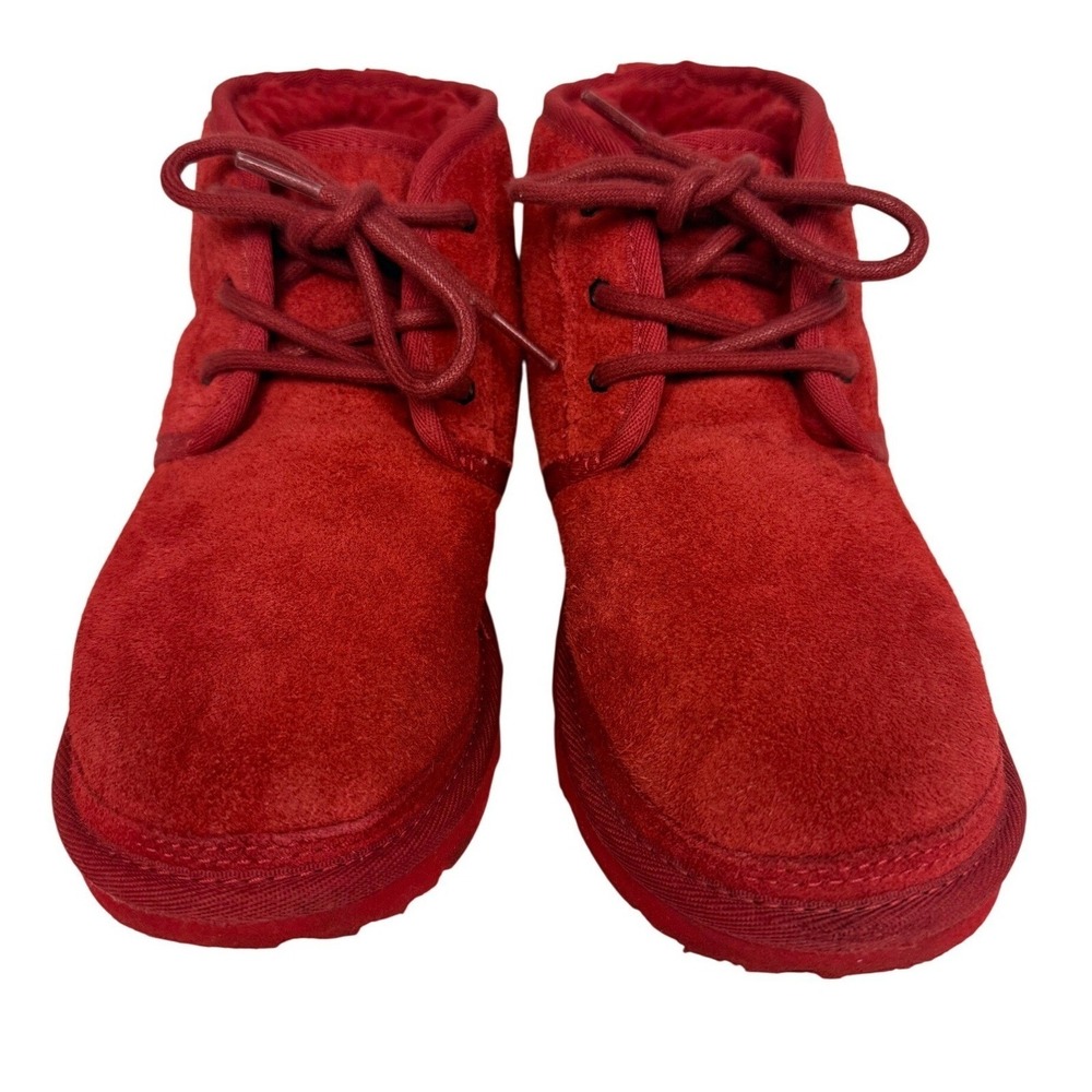 UGG Neumel Red Suede Lace Up Ankle Boots Kids/Youth 3‎